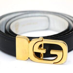 Gucci Vintage 1970's Reversable Leather Gold G Buckle Belt - Black/White/Gold